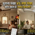 पुराना और नया BLDC पंखा बिजली खपत तुलना दिखाता हुआ